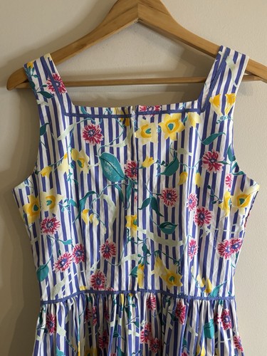 80er 90er Vintage rosa Blumen Garten Party Kleid Midi Schleifen am Rücken Gr. 12 - Bild 9 von 13