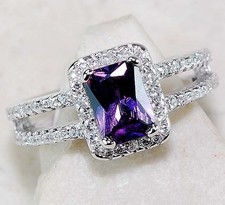 2CT Amethyst White Topaz 925 Solid Sterling Silver Ring Jewelry Sz 6 MK1-1