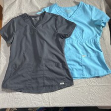 Bundle Of Two Women  s Grey  s Anatomy By Barco Scrub Tops Size M  L Grey Aqua