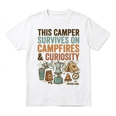 This Camper Survives On Campfires & Curiosity T-Shirt Vintage Soul Camping Tee