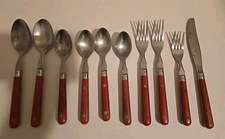 Vintage Washington Forge WF Stainless Korea Mardi Gras Red 10 PC Silverware 