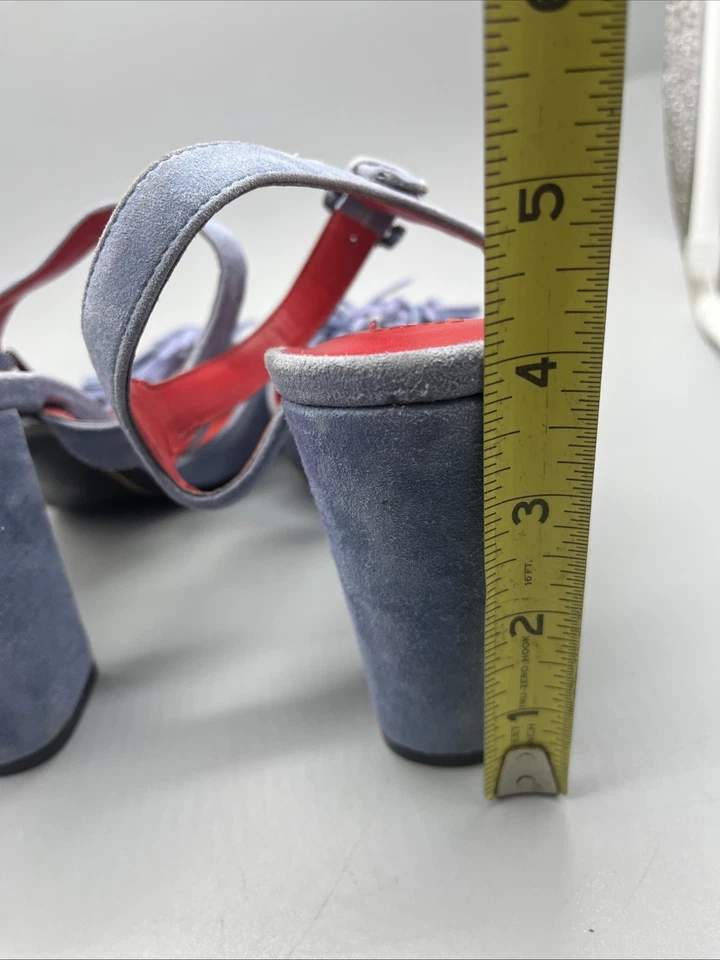 Charles Jourdan Paris Tacones Bloque Azul Denim Gamuza Cuero Rojo Nuevo Sin Caja Talla 9.5 Foto 4 de 4