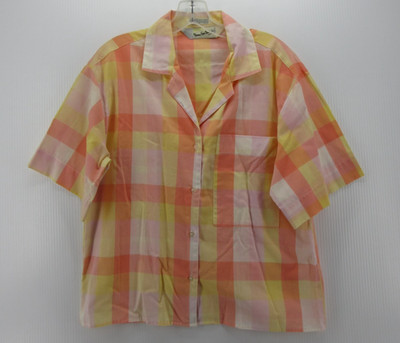VINTAGE Diane Von Furstenberg Top Women Medium Pink Shirt Plaid Camp Resortwear