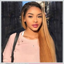 28 Inch Long Straight Ombre Honey Blonde 100 Human Hair Lace Front NEW 