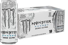 Monster Energy Zero Ultra, Sugar Free Energy Drink, 16 Ounce Pack of 15