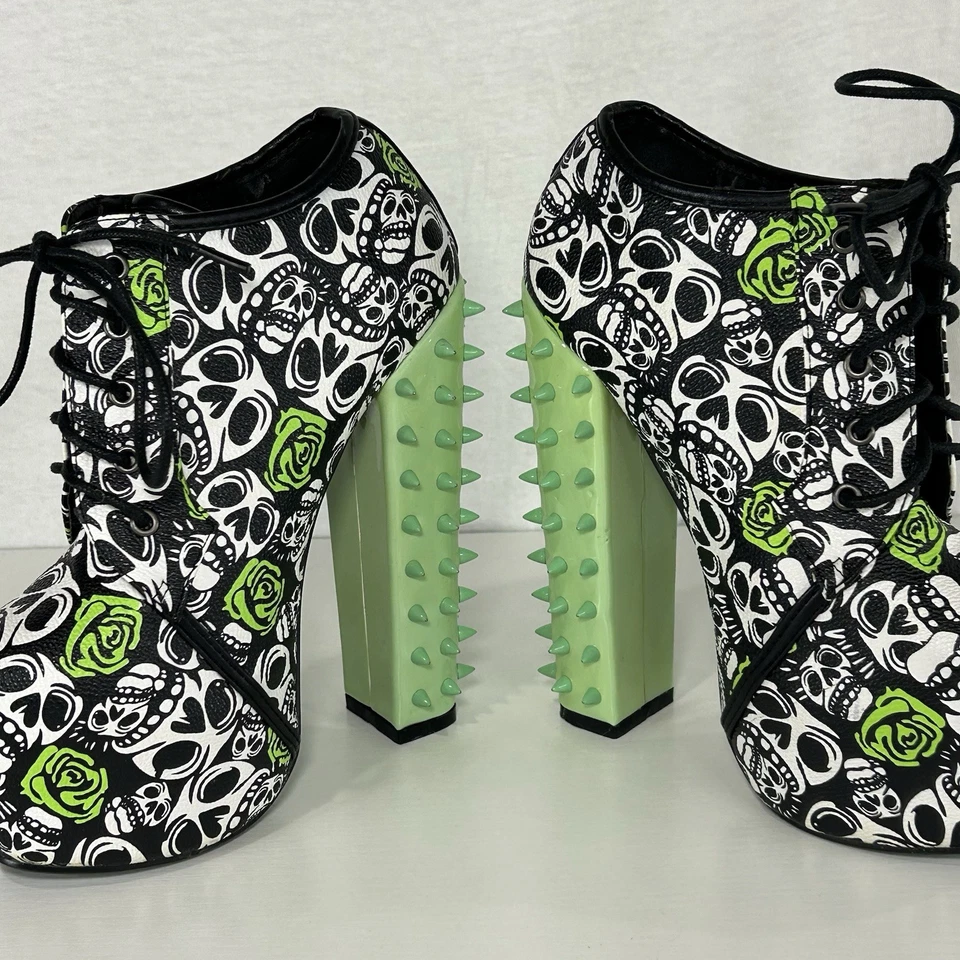 Red Kiss Green Spiked Heels Skulls And Roses Mona Women’s size 6 - Image 3 of 4