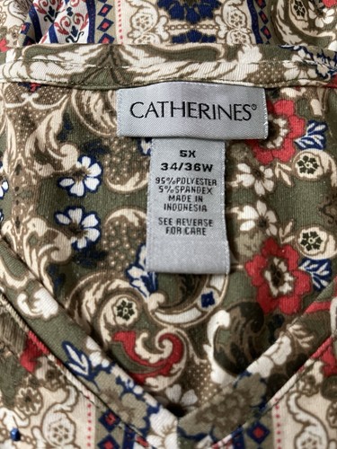 Catherines Top Womens 5X Plus Green Multicolor Floral Stretch Knit V Neck Tunic - Picture 10 of 11