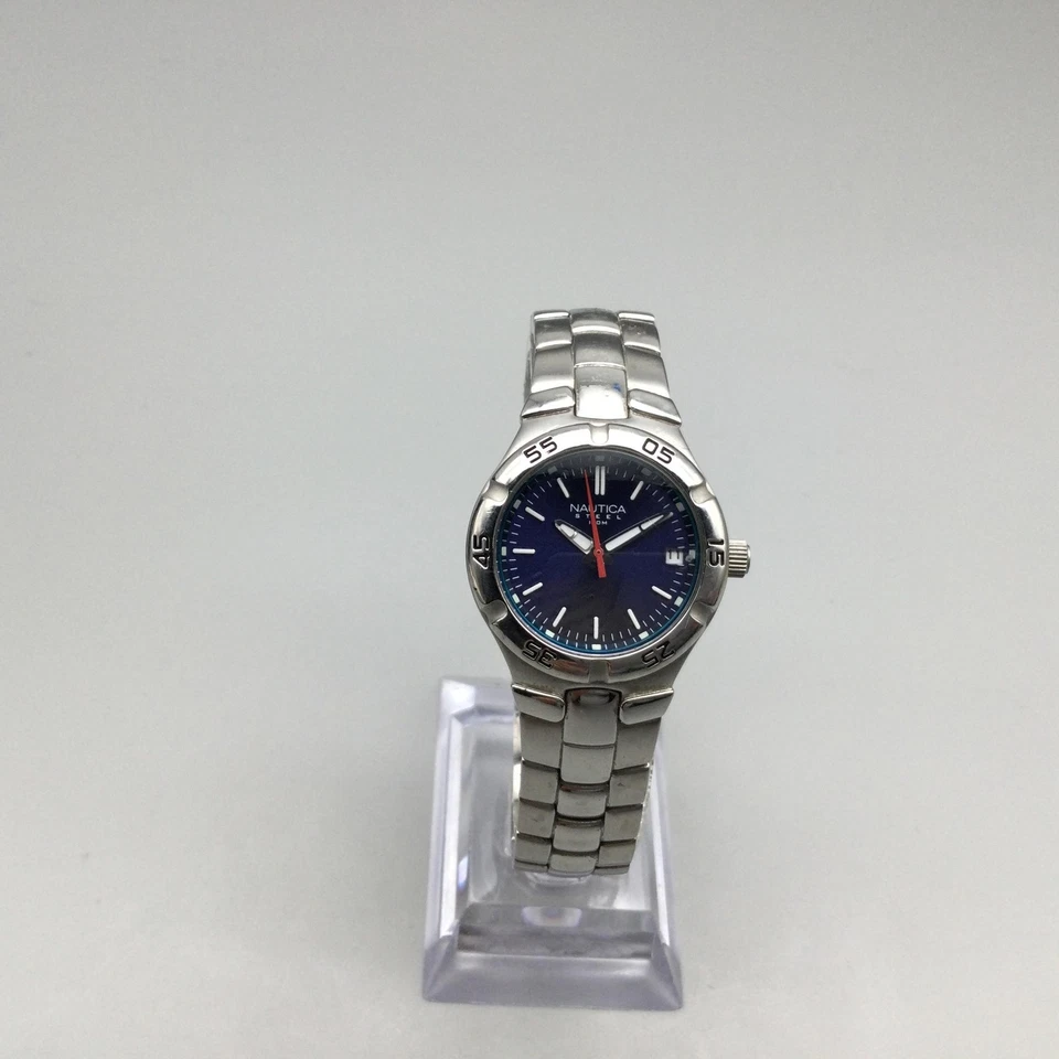 Reloj Nautica Acero Mujer 27mm Esfera Azul Fecha N07587L Batería Nueva 7" Foto 2 de 4