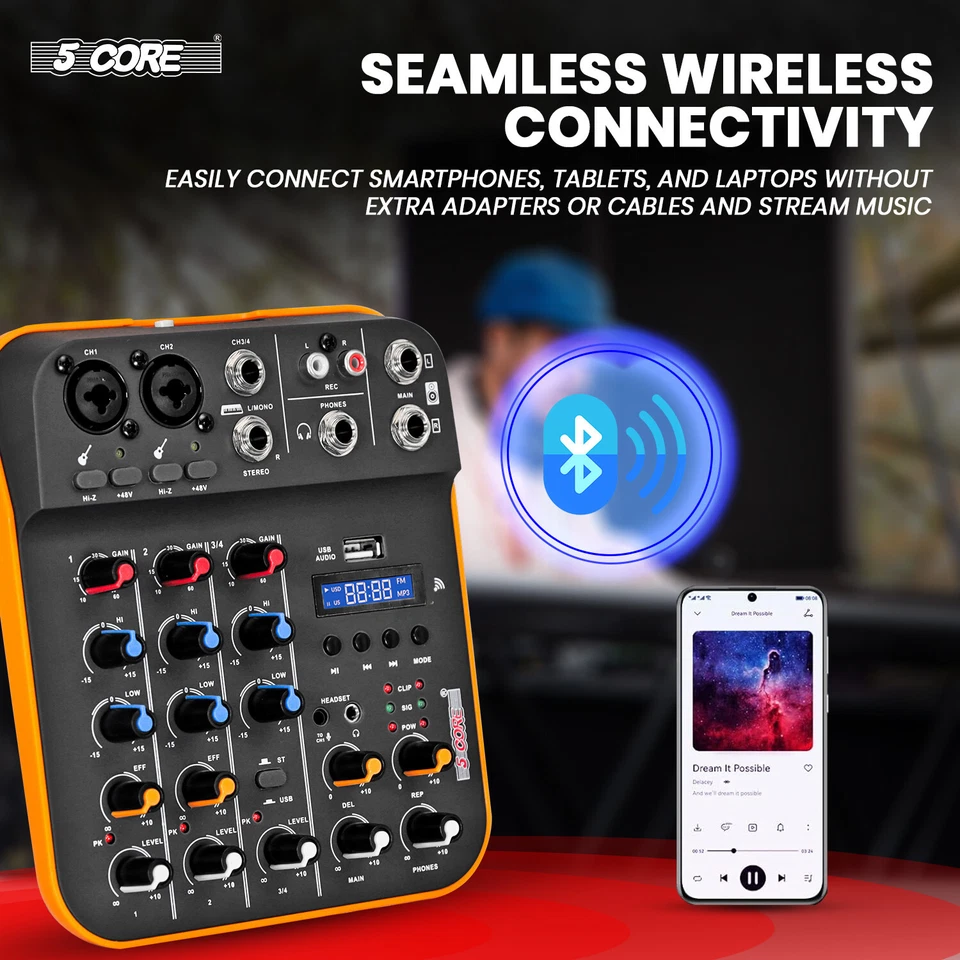 5Core Audio Mixer 4 Channel DJ Soundboard USB Interface Bluetooth XLR Console - Image 4 of 4