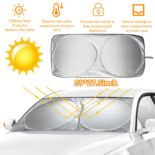 Foldable Car Front Rear Window Windshield Sun Shade Shield Cover Visor UV Block - Picture 1 of 11