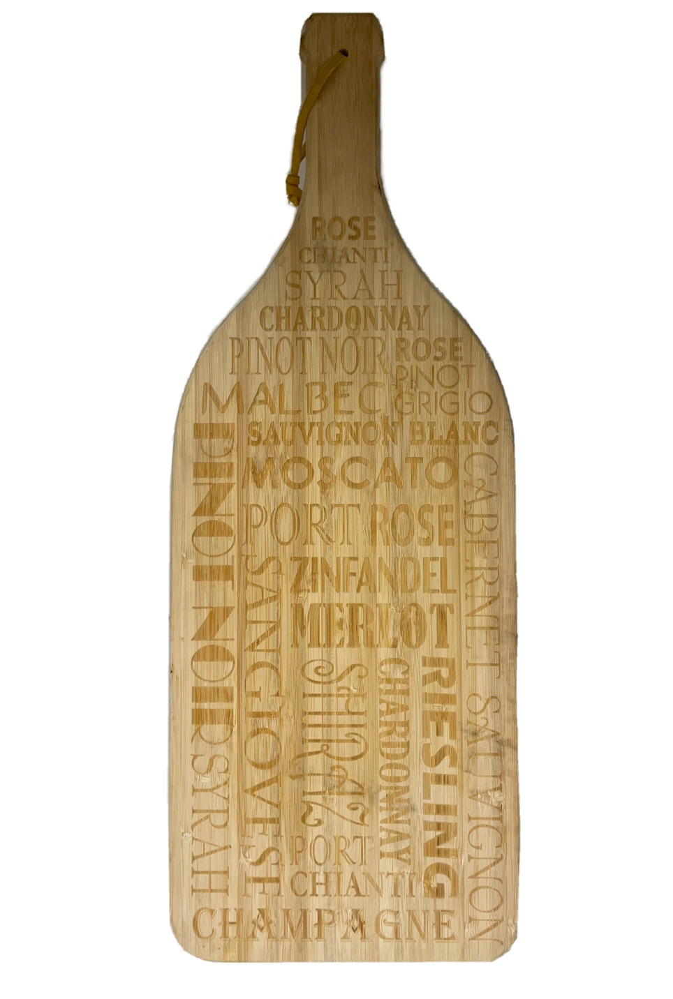 Wordy Wine Themed Bottle Bamboo Cutting Board 19 X 7