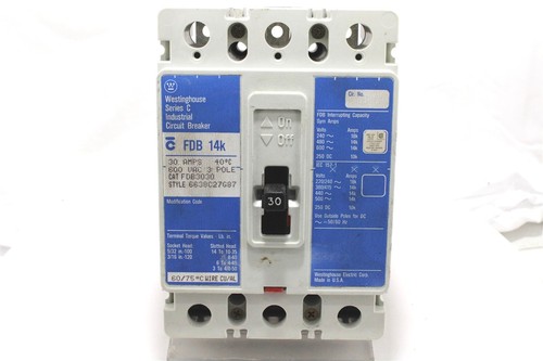 Westinghouse Eaton Cutler FDB3030 Circuit Breaker | 30A | 3-Pole | 600V AC - Picture 1 of 10