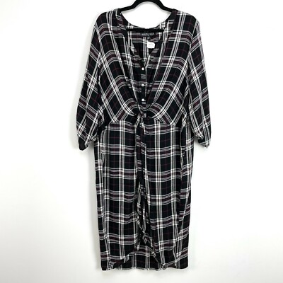 NEW HAUTE FOX Plus 3XL Plaid Twist Front Button Up Midi Shirt Dress