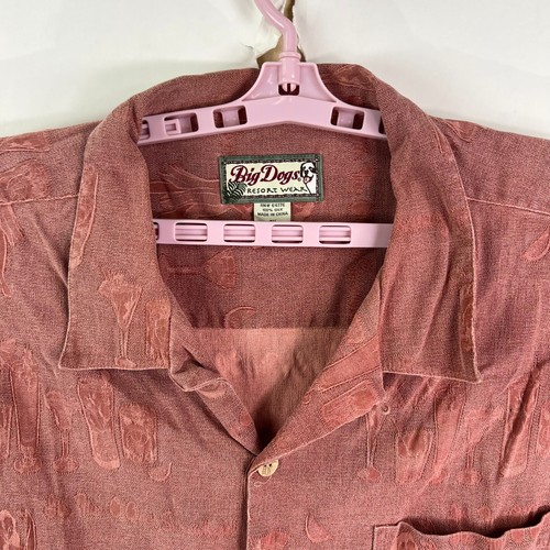 Big Dogs Silk Hawaiian Resort Wear Button-Up Shirt Size 3XL Salmon Short Sleeve - Picture 3 of 8