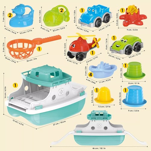 Ferry Boat Toys Set with Helicopter 2 Cars Baby Bath Toys for Toddlers - 17 PC - Picture 9 of 9