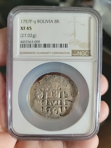 1757P Q P BOLIVIA 8 REALES PIRATE COB NGC XF 45 PetetheGreek 4ww 