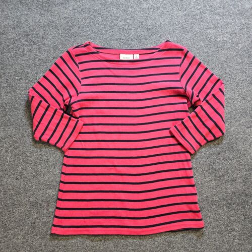 LL Bean Sweater Womens Size Small Pink Sailor Stripe Knit Casual Basic Career