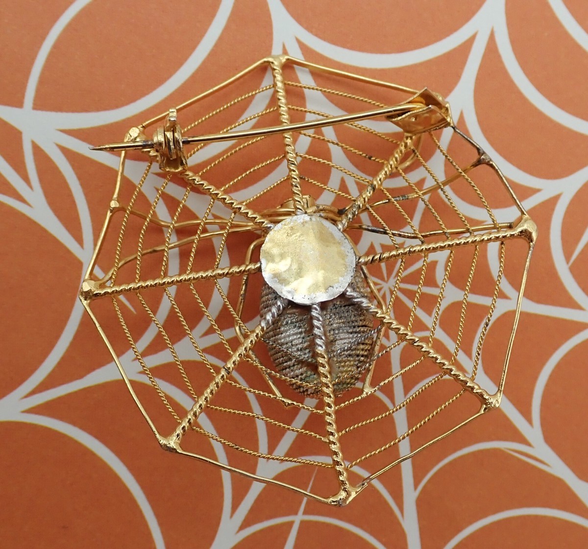 Vintage Gold Tone Wire Spider On Web Pin Brooch | eBay