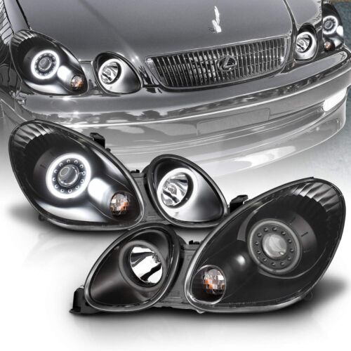 For 1998-2005 Lexus GS300 GS400 Full Black Housing LED Halo Projector Headlights - Picture 2 of 7