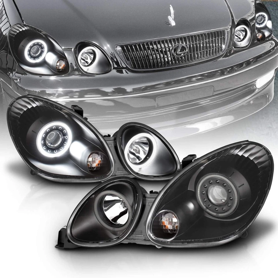 Faros proyectores LED halo carcasa negra completa para Lexus GS300 GS400 1998-2005 Foto 2 de 4
