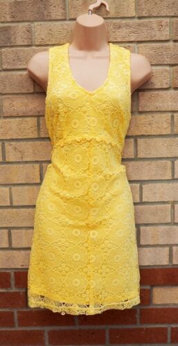 NEW LOOK YELLOW FLORAL CROCHET LACE V NECK BODYCON PARTY DRESS 12 M - 第 1/7 張圖片