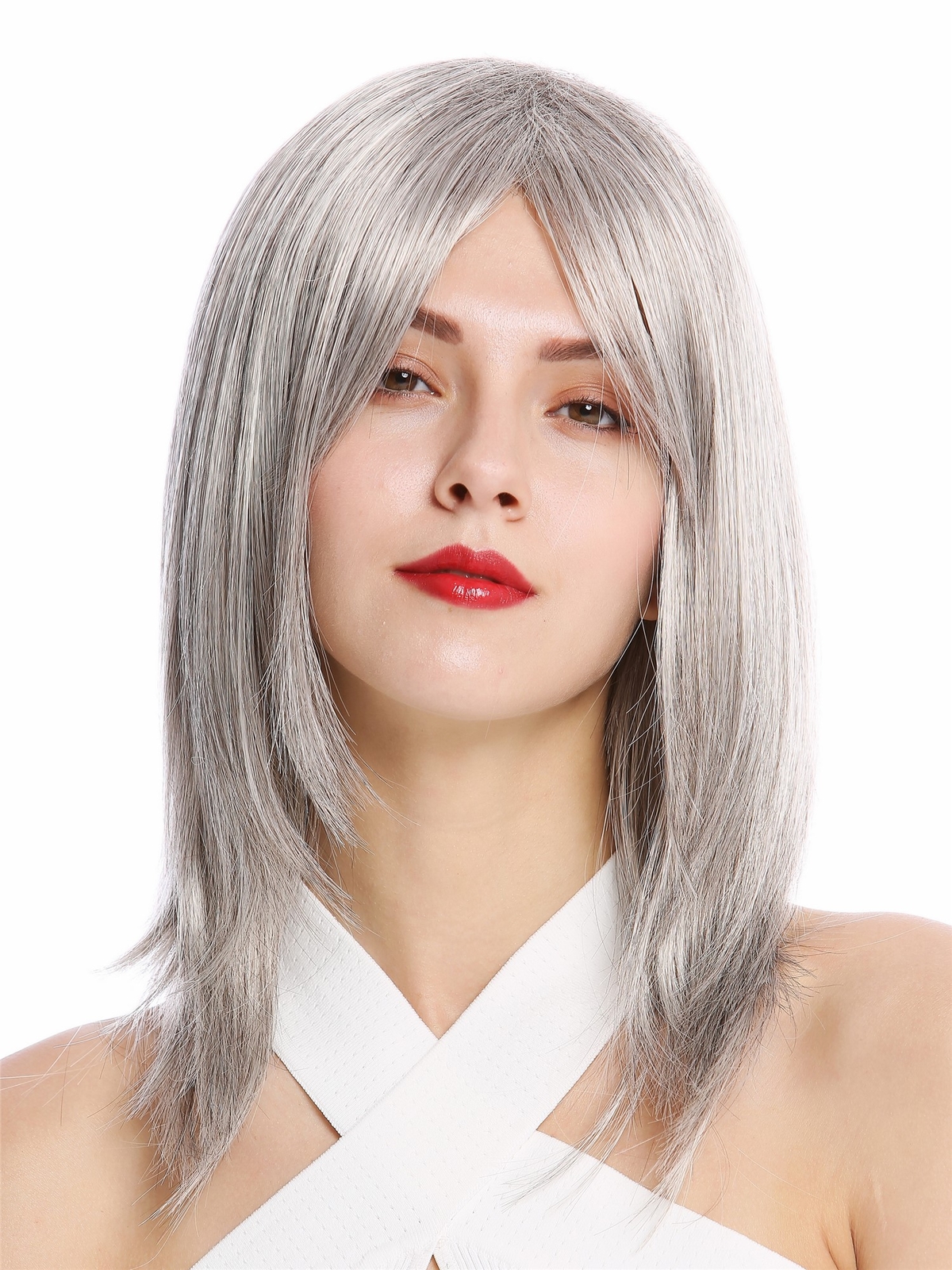 Women's Wig Wig Medium Length Straight Bangs Parted Gray GFW2472-51