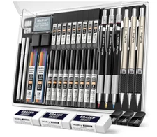 Nicpro 35PCS Art Mechanical Pencil Set, 3 Drafting Pencils, 3 Lead Holders, 20 R