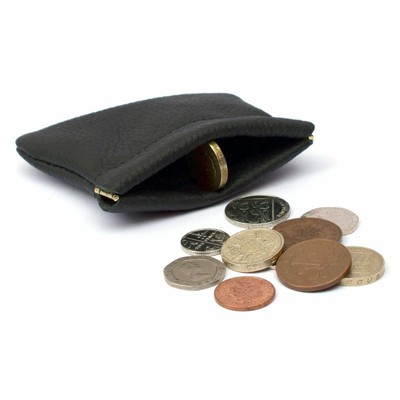UNISEX MENS LADIES SOFT BLACK GENUINE LEATHER COIN POUCH PURSE SNAP WALLET UK