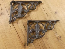 2 Cast Iron Shelf Brackets Fleur De Lis French Bookshelf Corbels Book Wall Gras