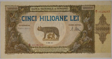 ROMANIA 5,000,000 LEI P-61  1947 Rare UNC ROMANIAN 5 Million 5000000 MONEY NOTE