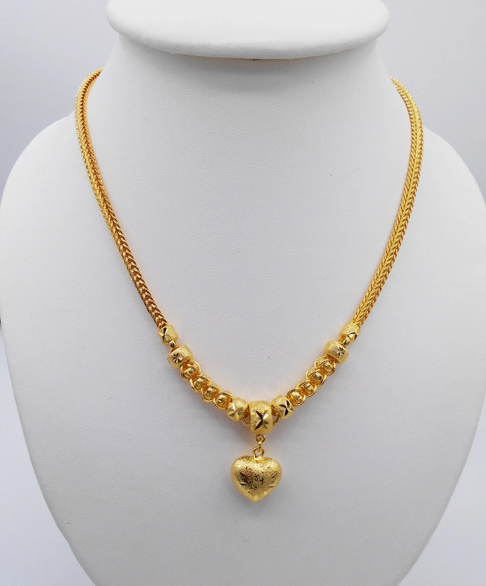 Heart Necklace Pendant 22K 23K 24K Thai Yellow Gold Plated Women
