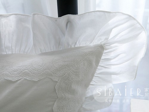 Shabby Chic 100% Cotton Lace Edge Pillowcases Sham Cotton Standard Pillow Covers - Picture 3 of 4