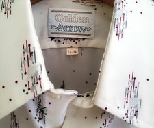 Vintage Golden Arrow Ultressa Disco Shirt White w/ Geometric Pattern 16 / 34