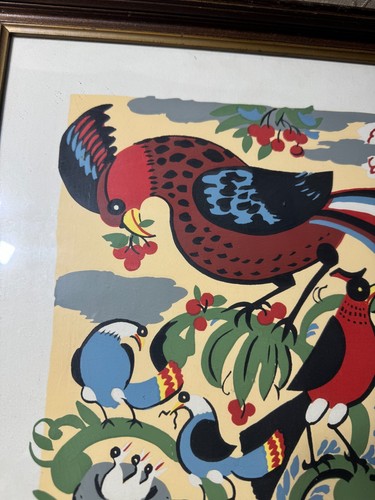 Stunning J Schucker? "Birds In Tree Folk Art Scene" Watercolor Painting - Framed - Picture 7 of 17