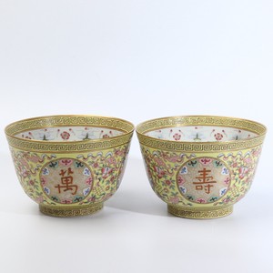 Pair of Antique Chinese Famille Rose Porcelain Bowls with Enamel