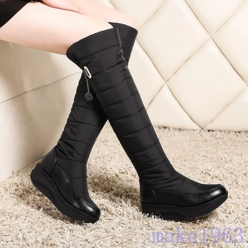 Women's warm waterproof Long Snow Boots Over Knee High Boot Pull on Boots