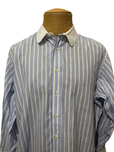 INDIVIDUALIZED SHIRTS Dress Shirt Blue White Contrast Club Collar Size 17 - Picture 2 of 12