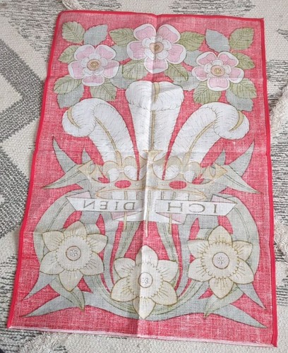 Rare large vintage linen Prince of Wales Industrial Design Ich Dien As new - Picture 7 of 7