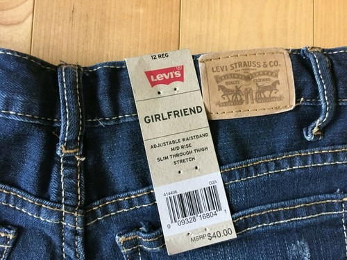Neu mit Etikett Levi's Distressed dunkle Waschung "Girlfriend" Jeans gerolltes Bündchen - Mädchen 12 Reg - Bild 9 von 10