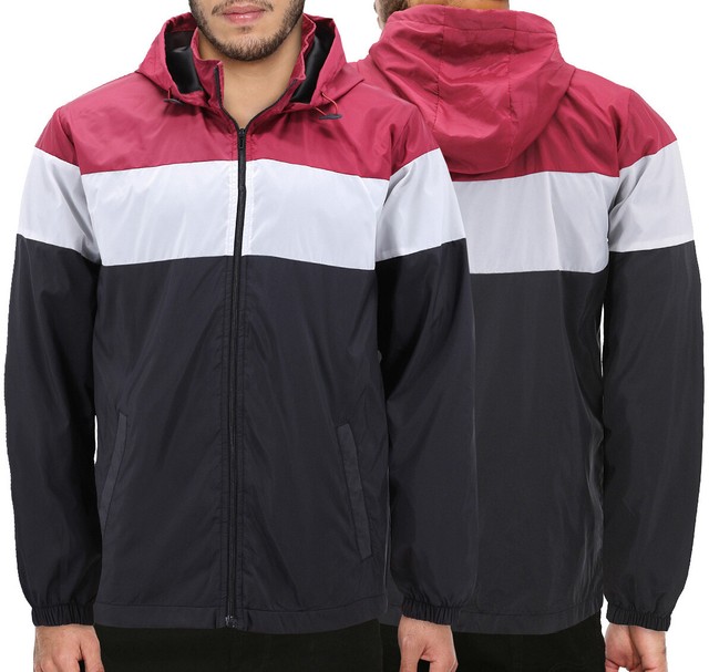 Download Men's Windbreaker Hooded Nylon Zip Up Lightweight Athletic ...