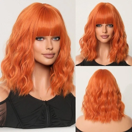 Heiße kurze Perücke bunt gewellt lockiges Haar Perücken Pony Kunstfaserperücke für Damen - Bild 8 von 16