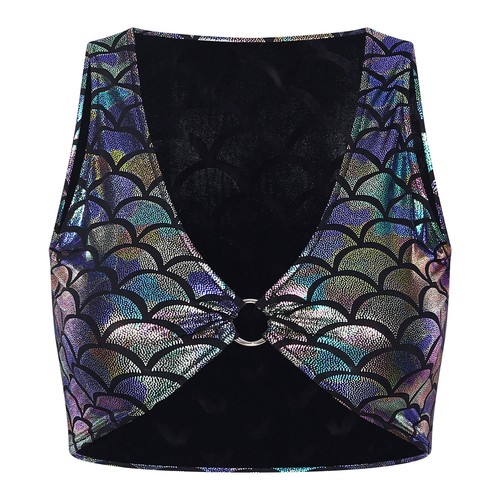 Damen BH Metallic Crop Top Meerjungfrau Tank Fischschuppen Bikini Trägertops Party - Bild 39 von 105