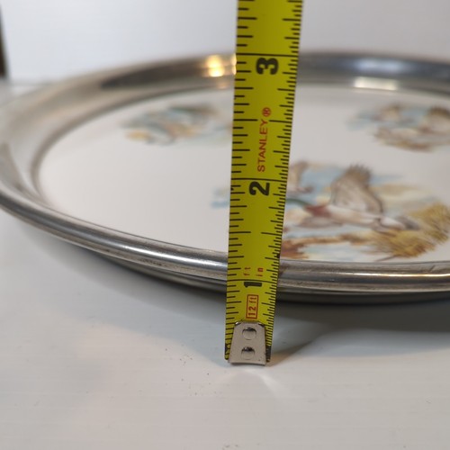Vintage Mallard Ducks In Flight Pewter Round Tray Barware - read - Picture 8 of 9