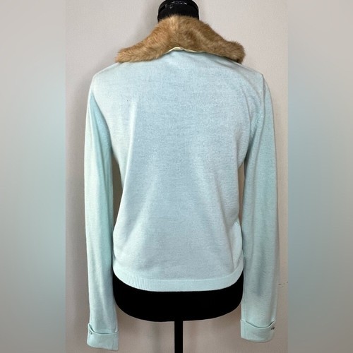 Vintage Spiegel faux fur trim pinup long sleeve cardigan rhinestone detail small - Picture 8 of 11