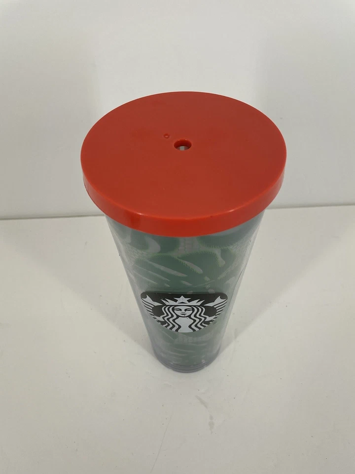 Vaso acrílico taza fría estampado encaje hojas tropicales verdes Starbucks Venti 24 oz Foto 2 de 4