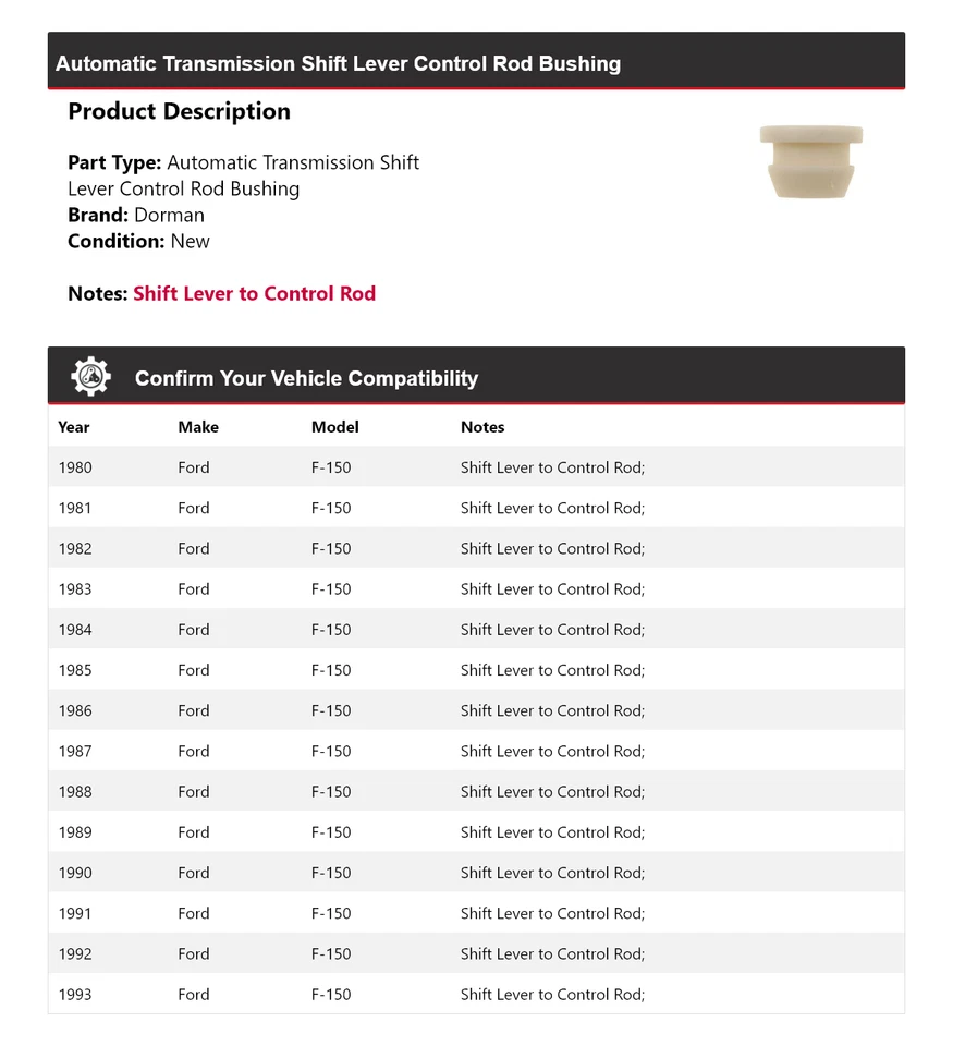 Buje de varilla de control de palanca de cambios para Ford F-150 Dorman AT 1980-1993 1981 1982 Foto 2 de 3