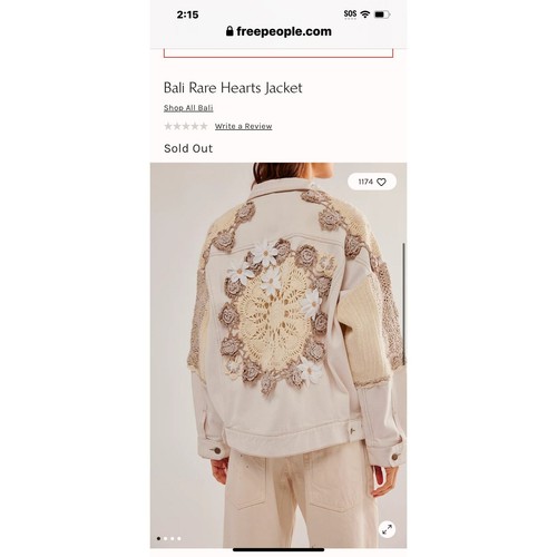 Free People Bali Rare Hearts Dainty Doily Crochet Denim Jacket Ivory Size S NWT - Bild 5 von 14