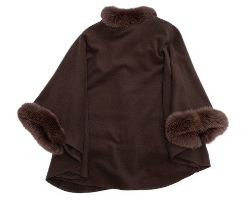 CRÉATION SPRUNG FRÈRES Angora Wool Blend Poncho w Fur Trim - Picture 13 of 13