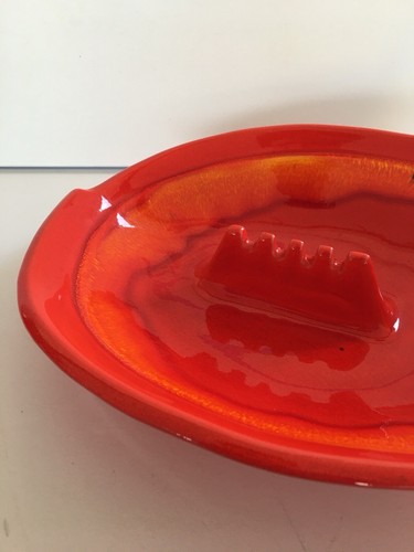 Vintage California Pottery Orange and Yellow Ashtray - Picture 2 of 8