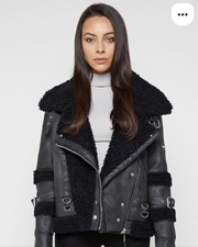 Maniere De Voir Size 16 Shearling Veganleather Biker Jacket- Black